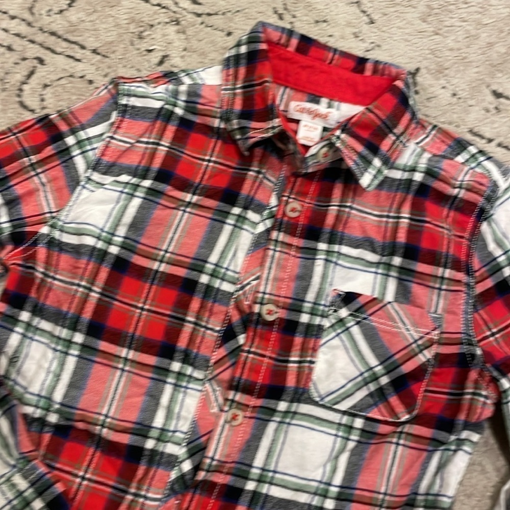 Cat & Jack Red Plaid Kids Button Down Shirt - Picture 3 of 9